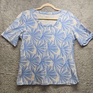 Talbots Womens Blue Talbots Tee Large Petite Stretch Casual Comfort Palm